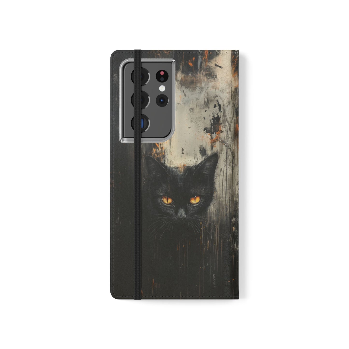 Black Cat Shadow Gaze - Wallet Flip Case
