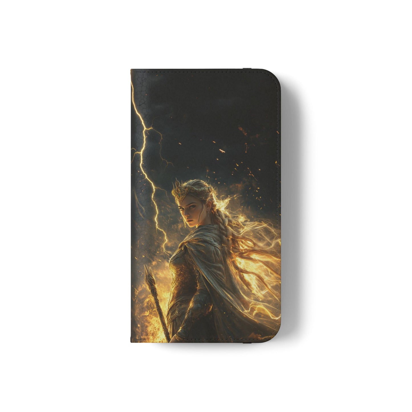 Elf Queen Golden Lightning Storm Crown - Wallet Flip Case