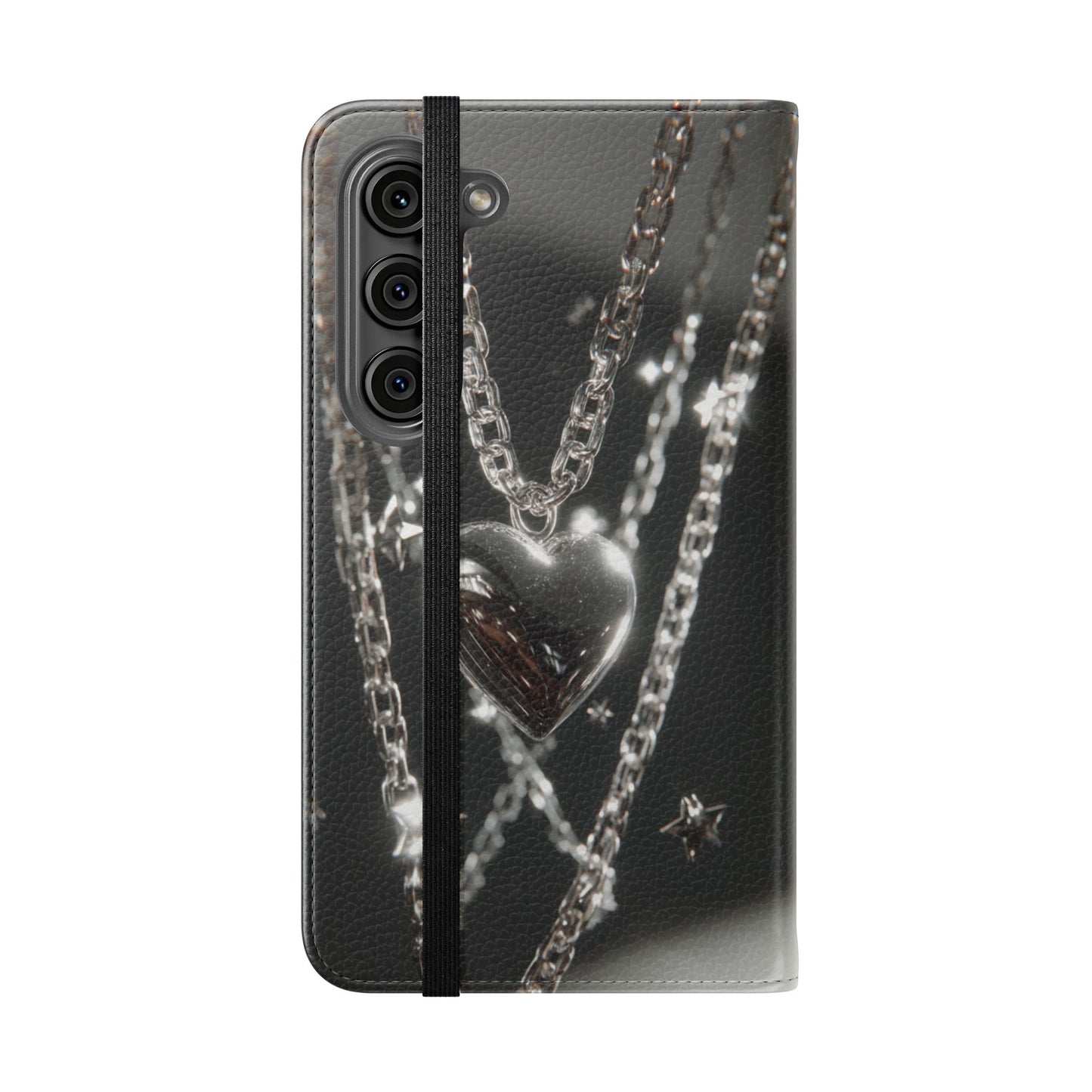 Silver Heart Chains - Wallet Flip Case