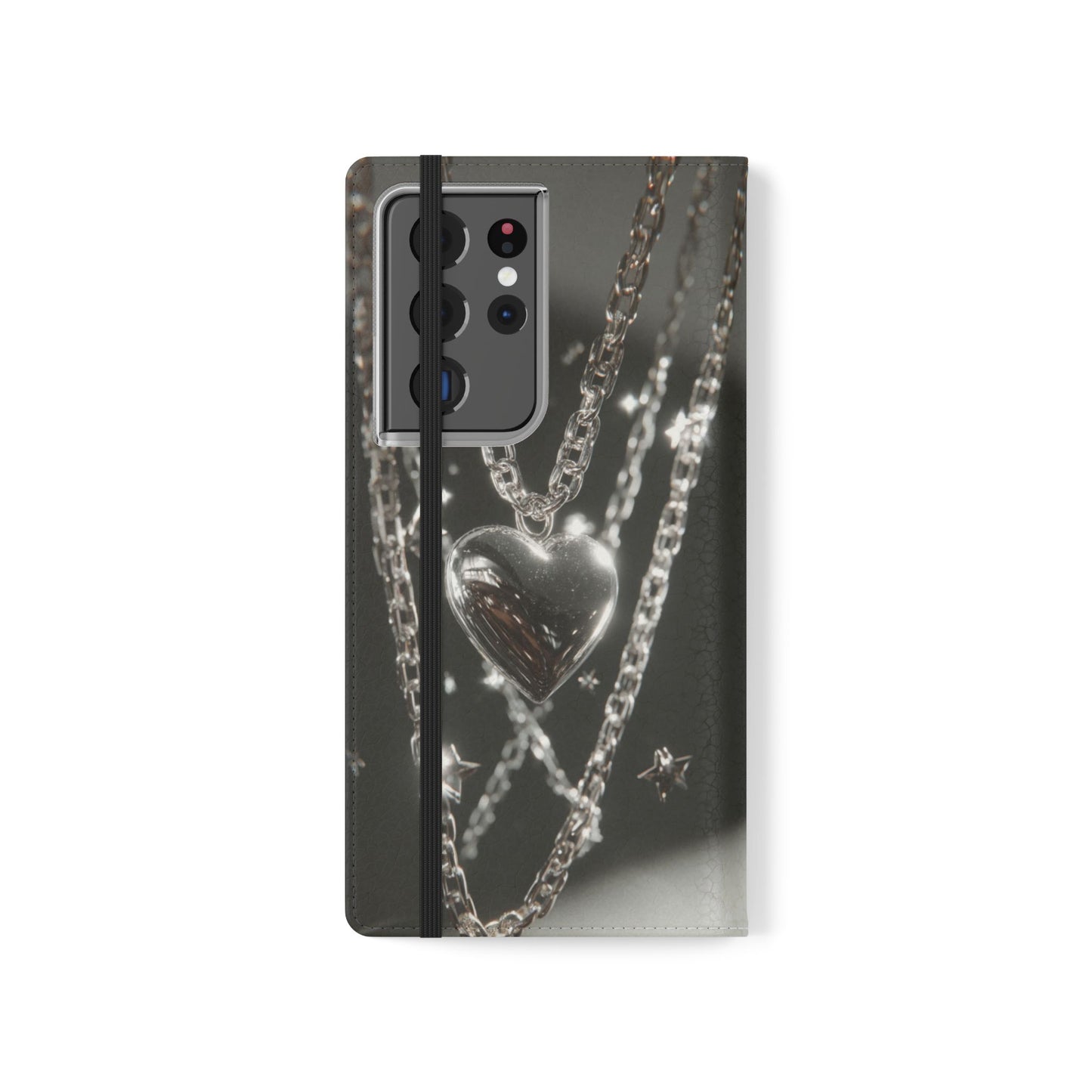 Silver Heart Chains - Wallet Flip Case
