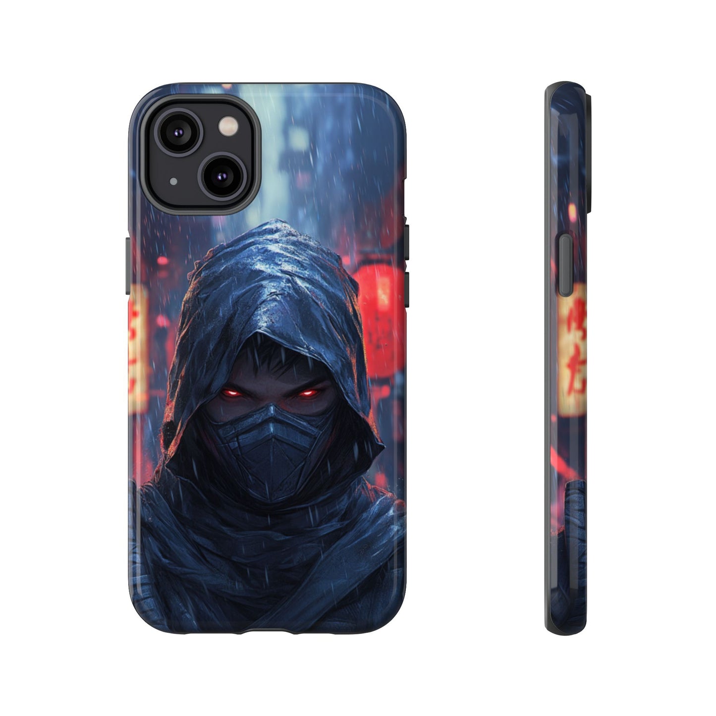 Cyberpunk Ninja Red Eyes Rain - Tough iPhone Case