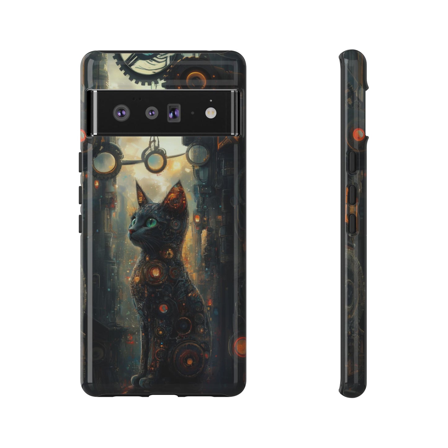 Cybernetic Steampunk Cat Phone Case – iPhone, Google Pixel, Samsung Galaxy