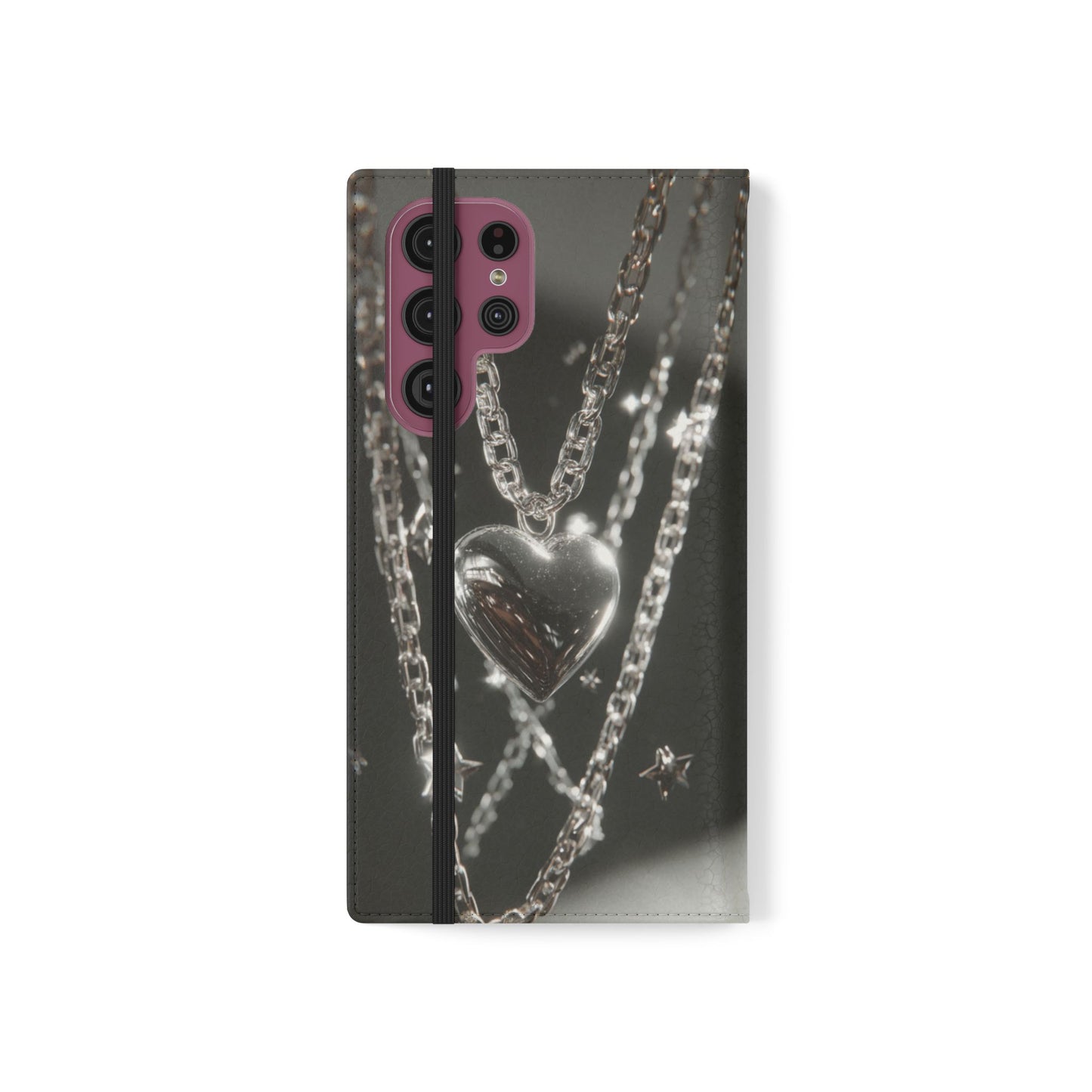 Silver Heart Chains - Wallet Flip Case