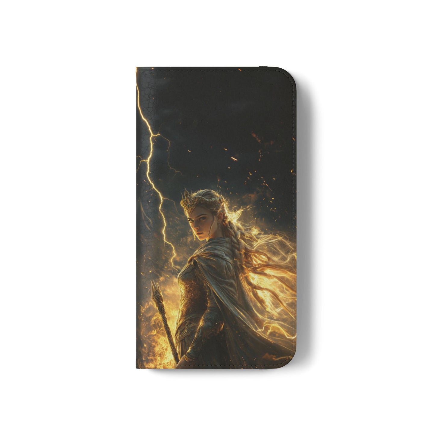 Elf Queen Golden Lightning Storm Crown - Wallet Flip Case