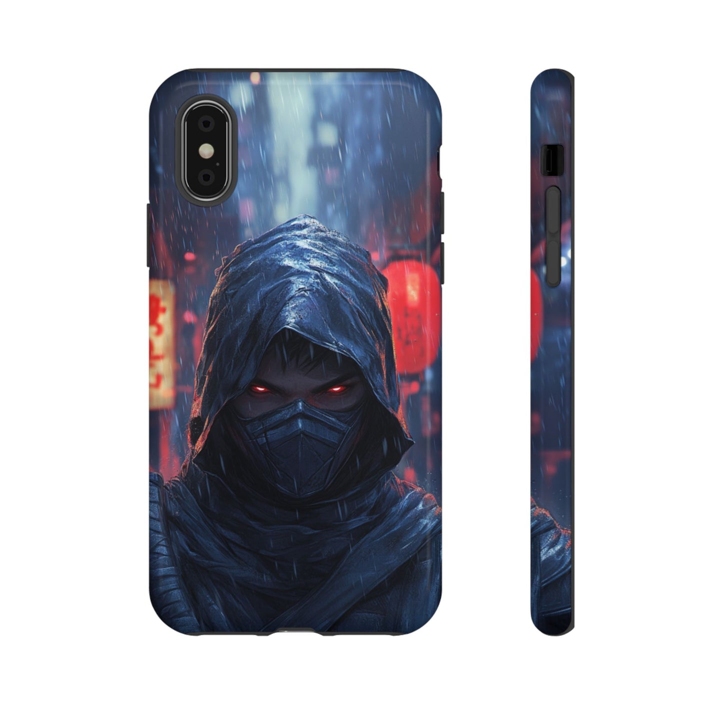 Cyberpunk Ninja Red Eyes Rain - Tough iPhone Case