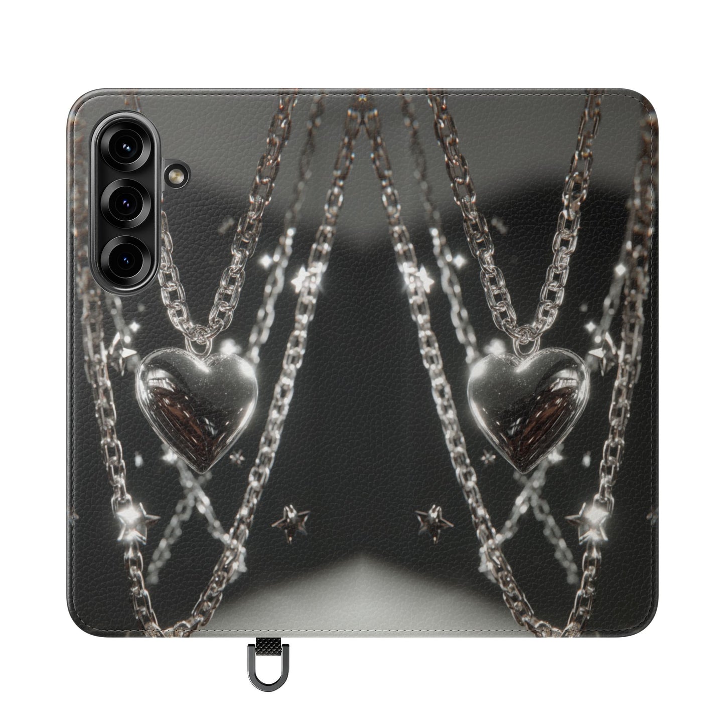 Silver Heart Chains - Wallet Flip Case