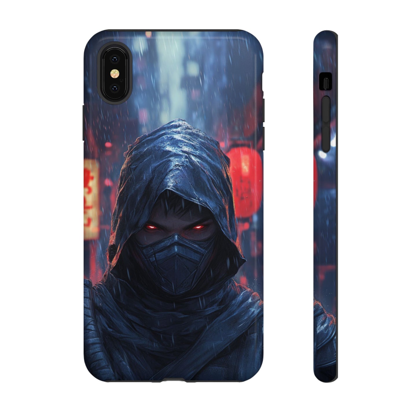 Cyberpunk Ninja Red Eyes Rain - Tough iPhone Case