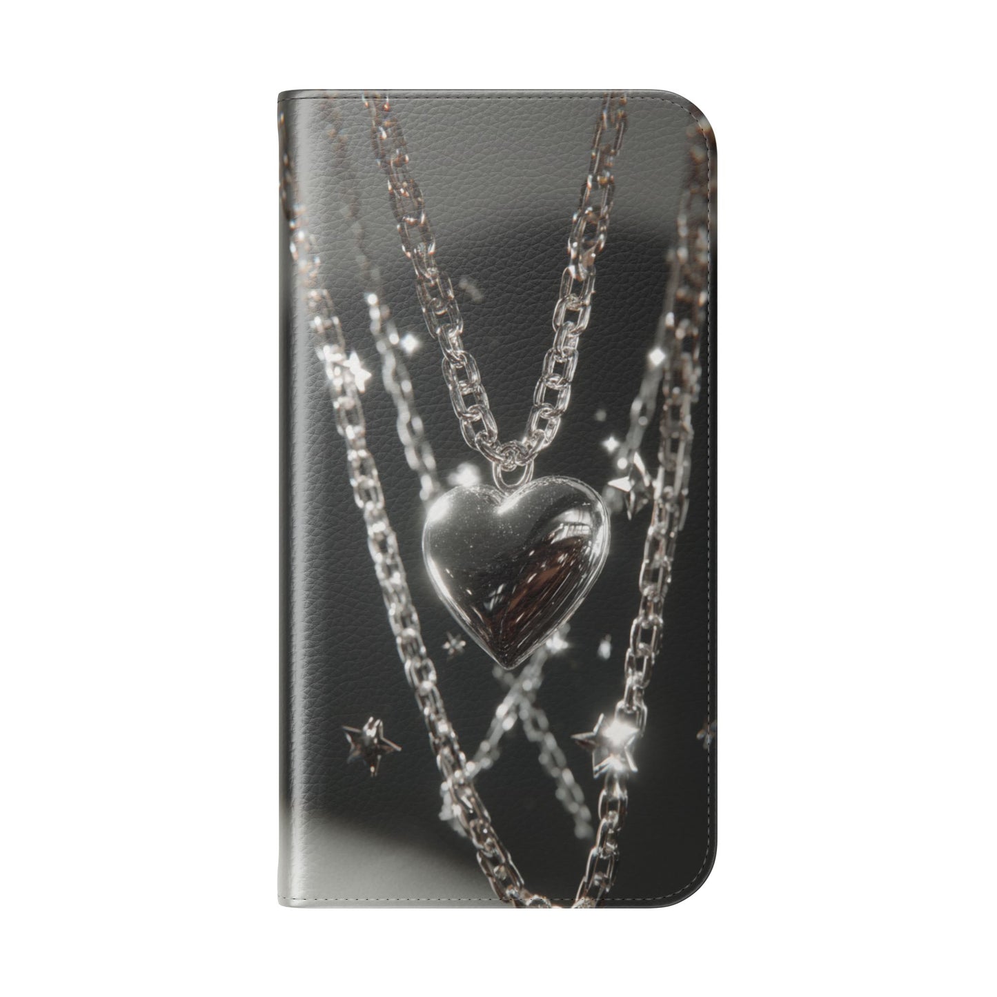 Silver Heart Chains - Wallet Flip Case