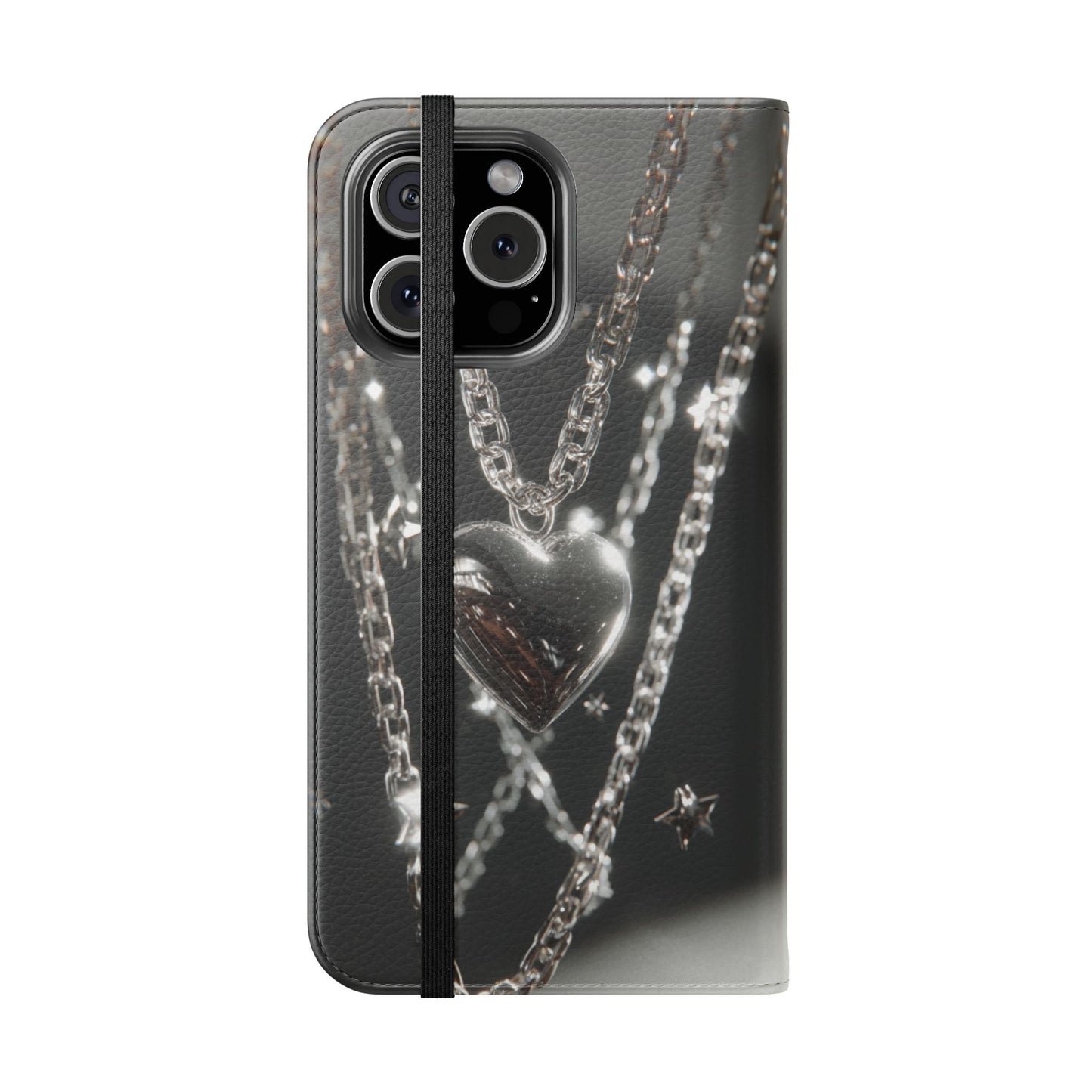 Silver Heart Chains - Wallet Flip Case