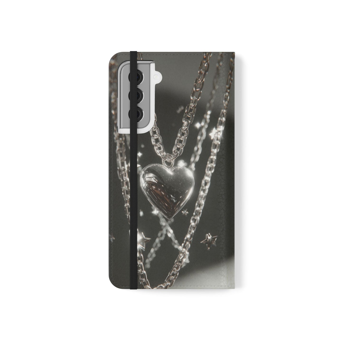 Silver Heart Chains - Wallet Flip Case