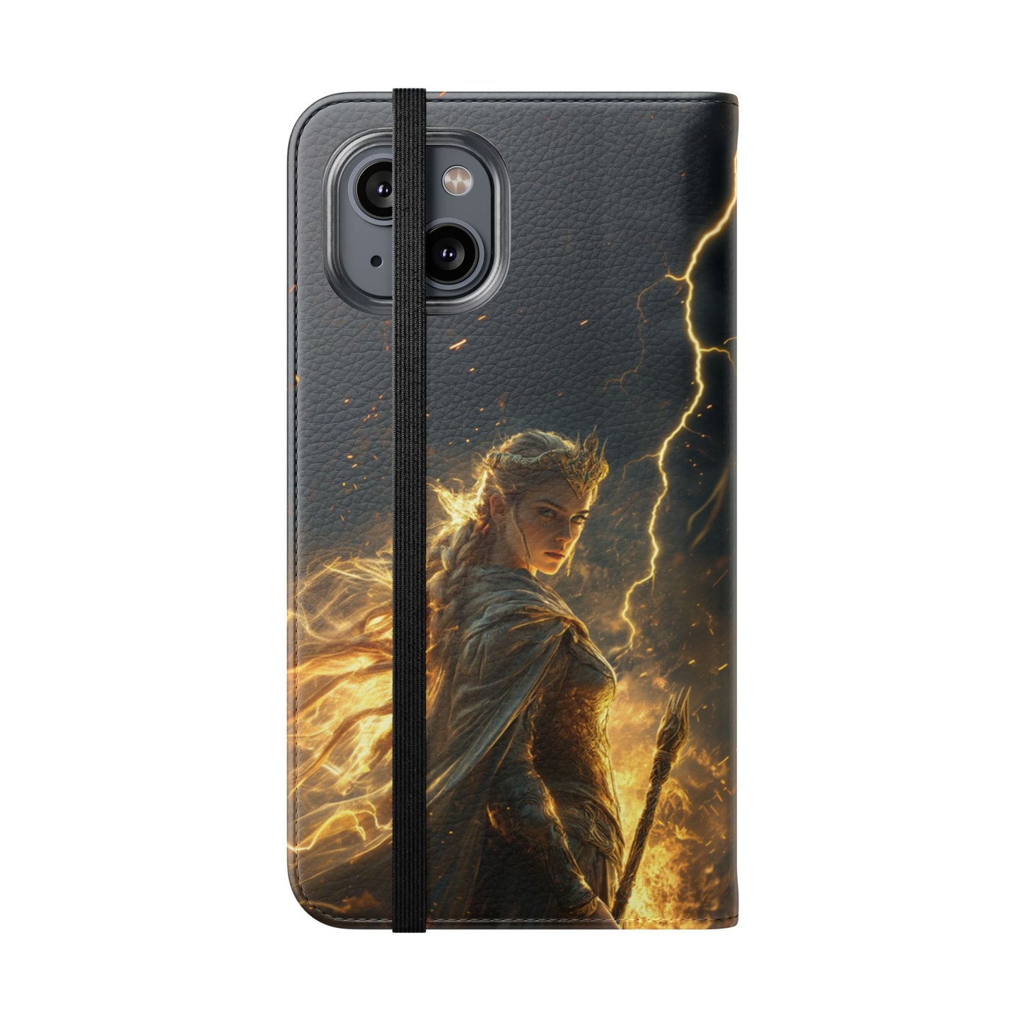 Elf Queen Golden Lightning Storm Crown - Wallet Flip Case