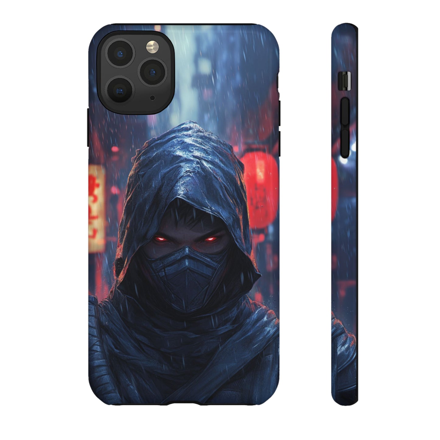 Cyberpunk Ninja Red Eyes Rain - Tough iPhone Case