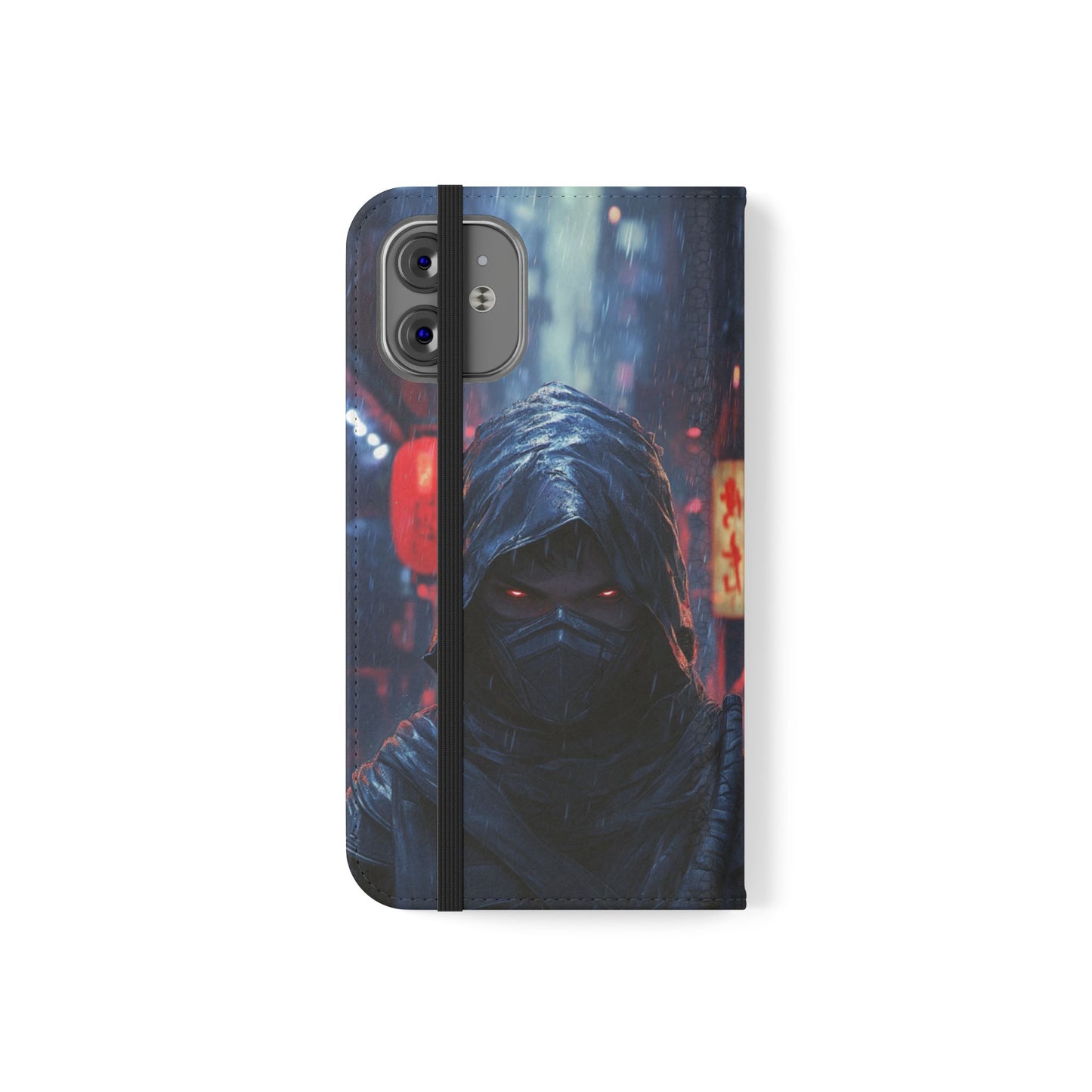 Cyberpunk Ninja Red Eyes Rain - Wallet Flip Case