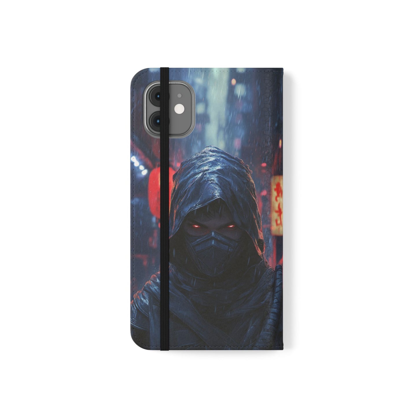 Cyberpunk Ninja Red Eyes Rain - Wallet Flip Case