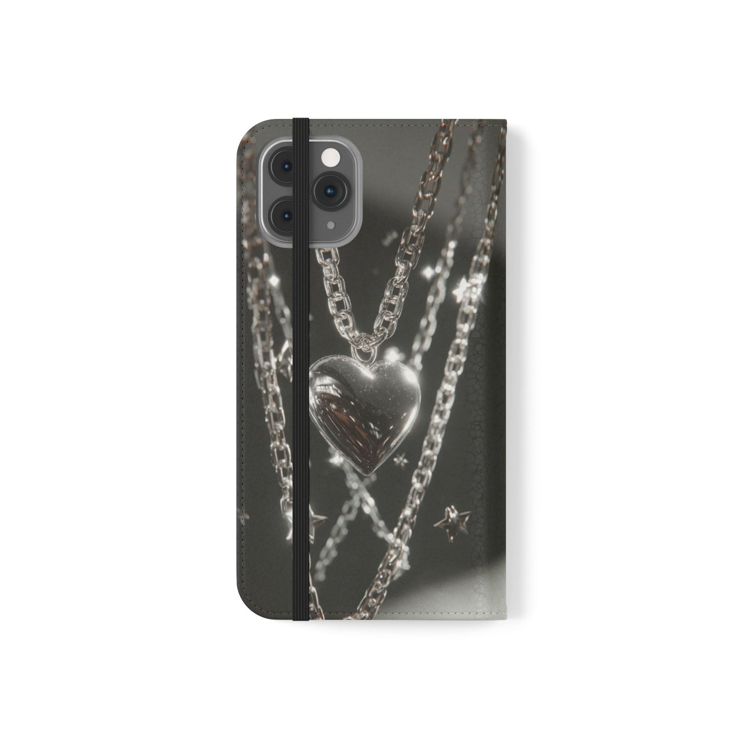 Silver Heart Chains - Wallet Flip Case