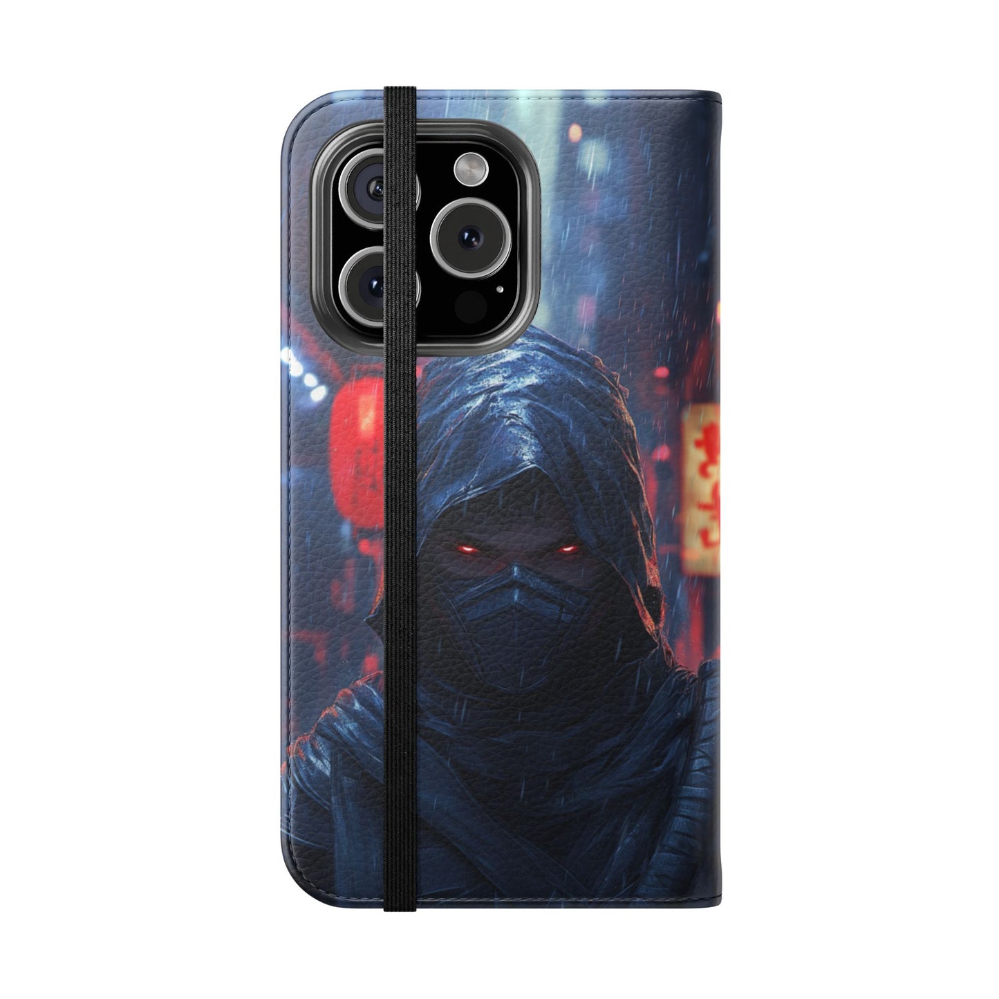 Cyberpunk Ninja Red Eyes Rain - Wallet Flip Case