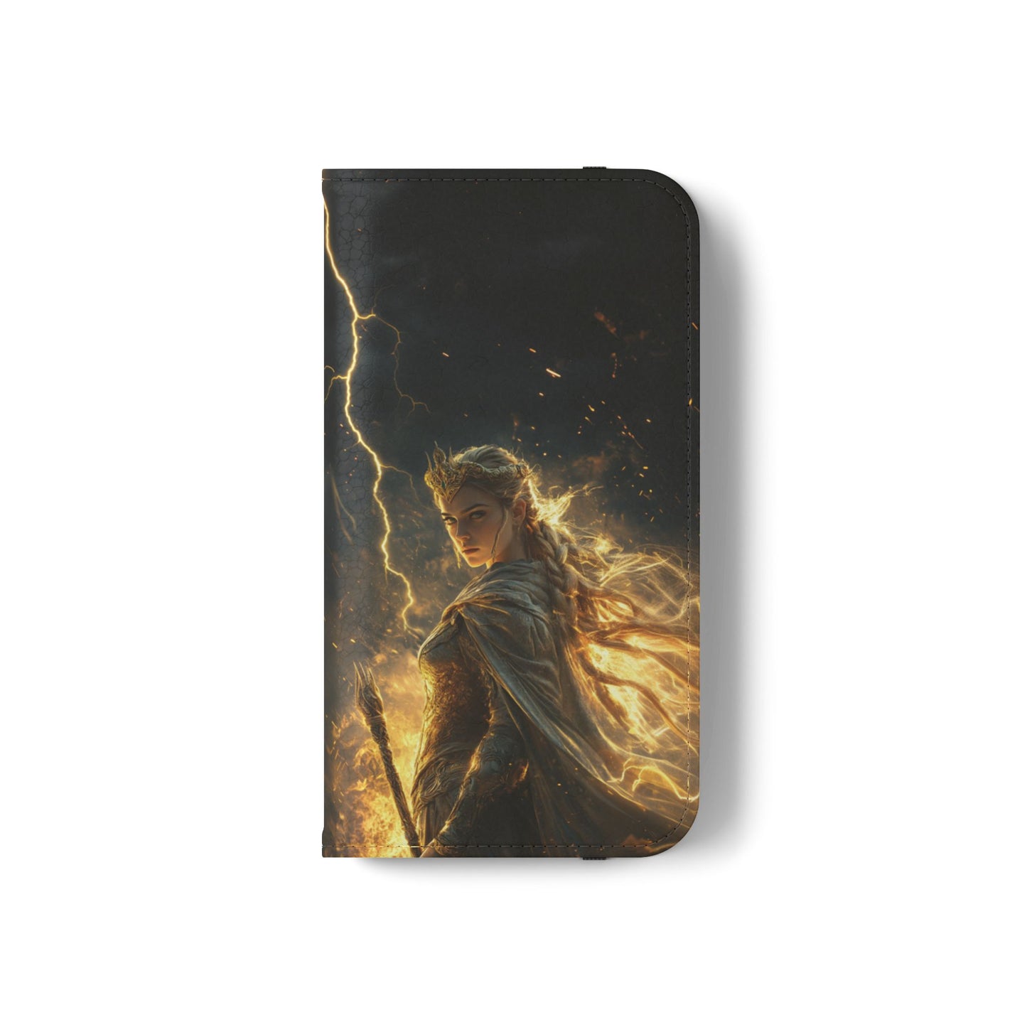 Elf Queen Golden Lightning Storm Crown - Wallet Flip Case