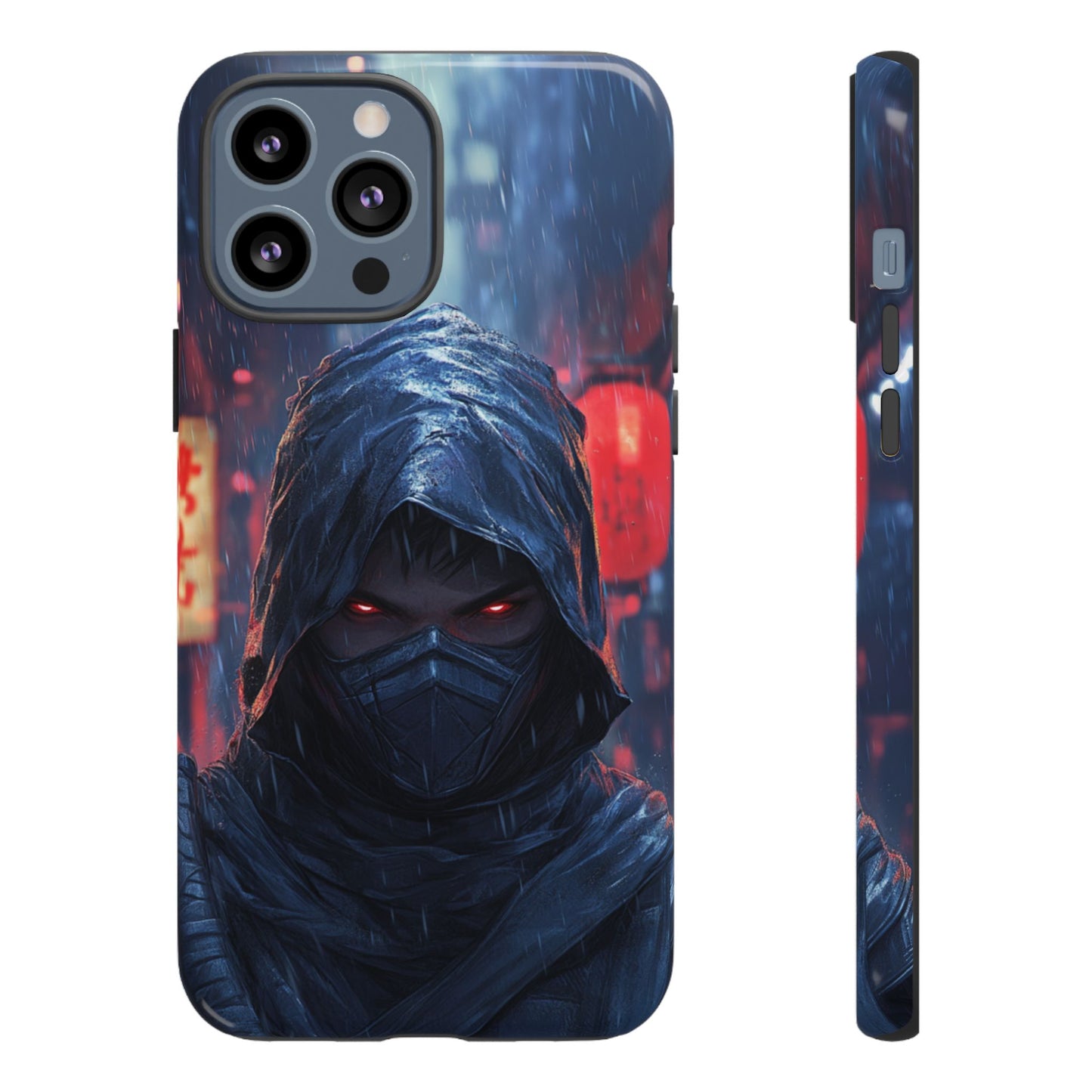Cyberpunk Ninja Red Eyes Rain - Tough iPhone Case