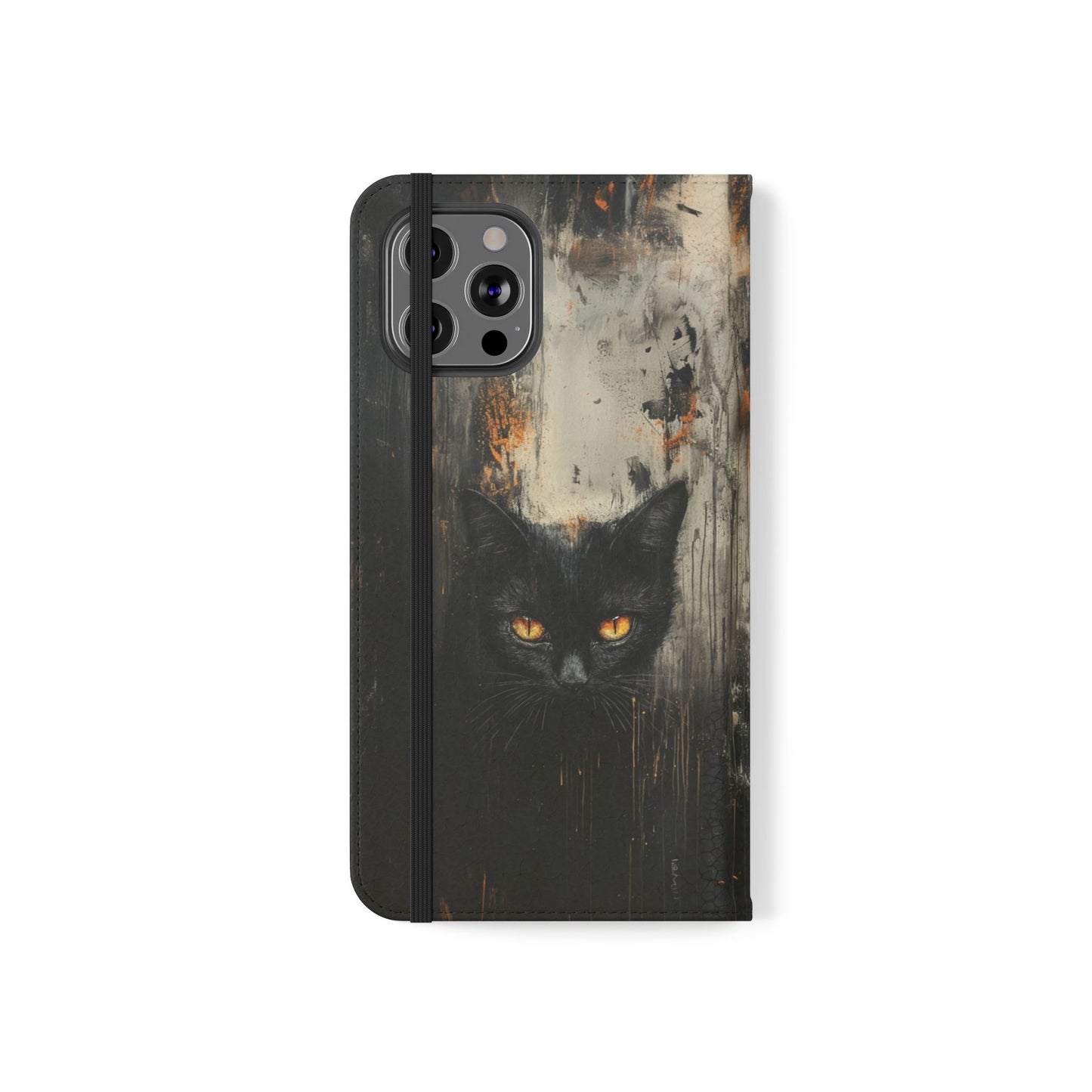 Black Cat Shadow Gaze - Wallet Flip Case