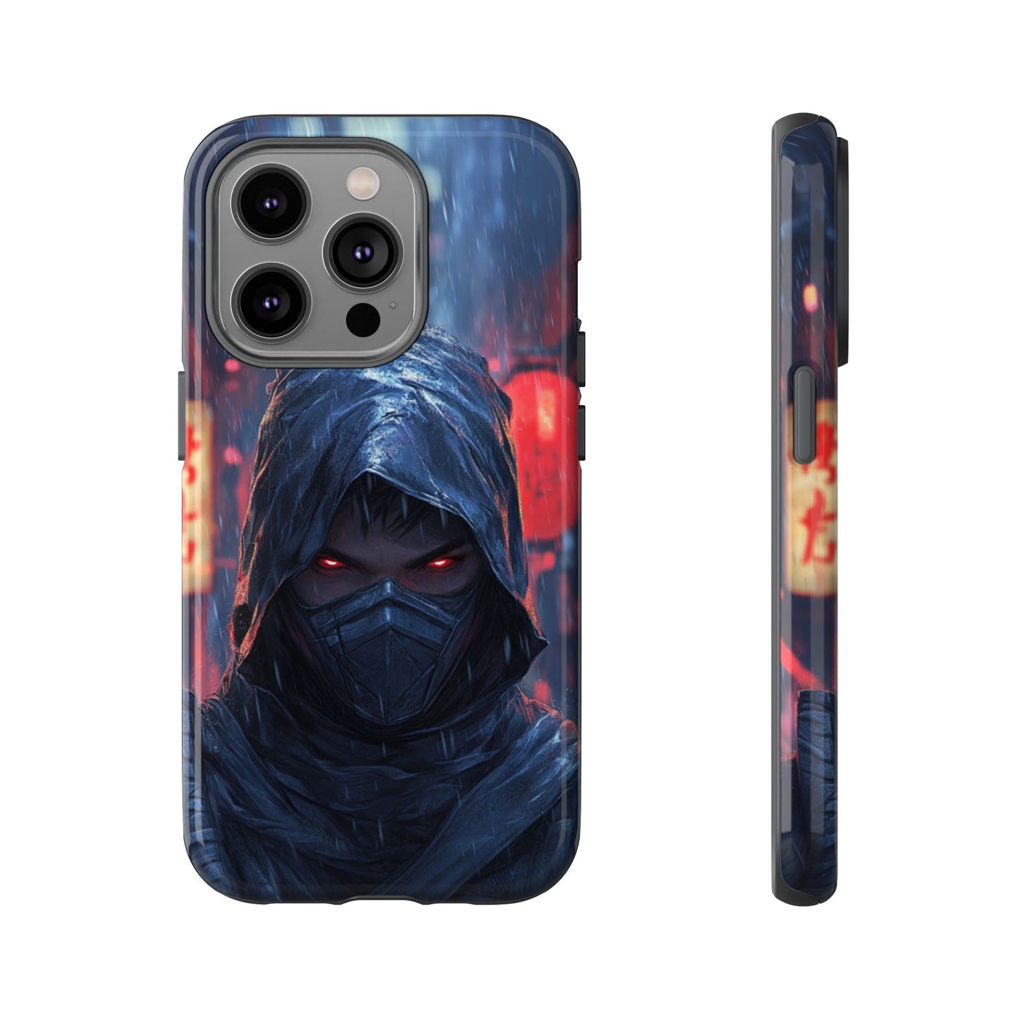 Cyberpunk Ninja Red Eyes Rain - Tough iPhone Case