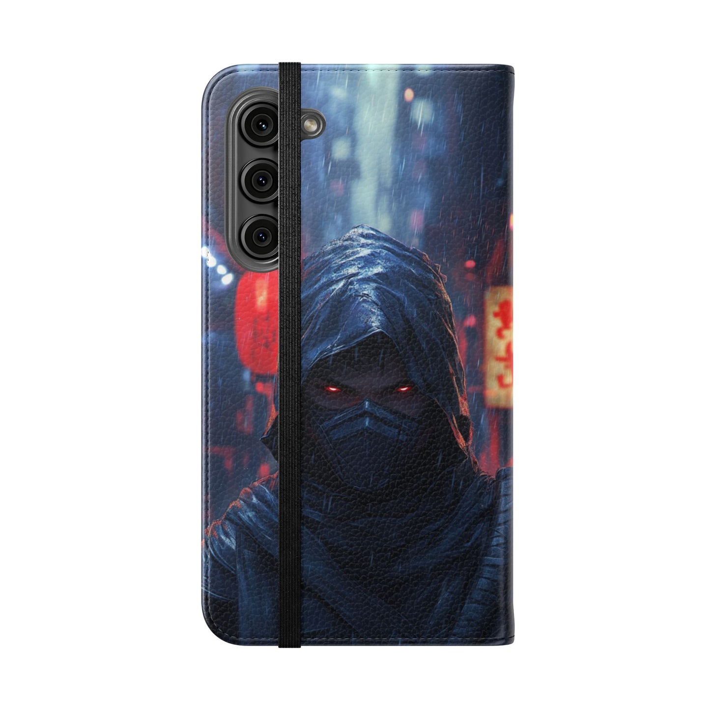 Cyberpunk Ninja Red Eyes Rain - Wallet Flip Case