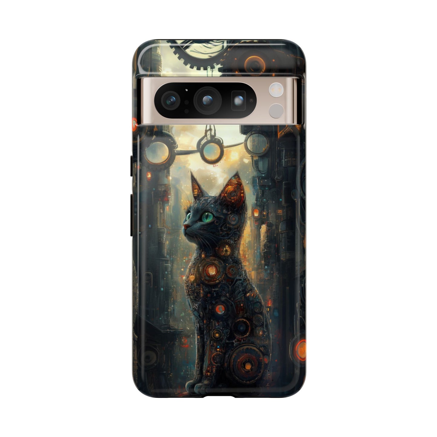 Cybernetic Steampunk Cat Phone Case – iPhone, Google Pixel, Samsung Galaxy