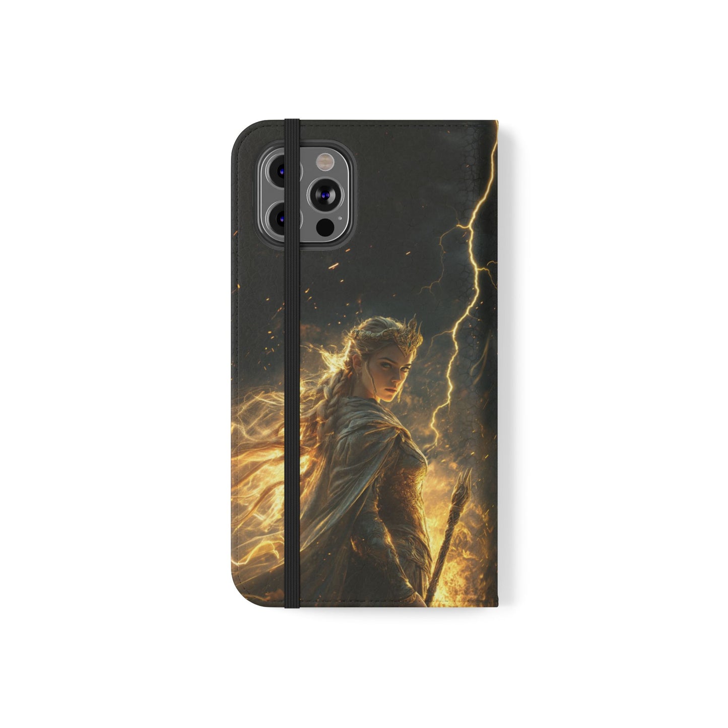 Elf Queen Golden Lightning Storm Crown - Wallet Flip Case