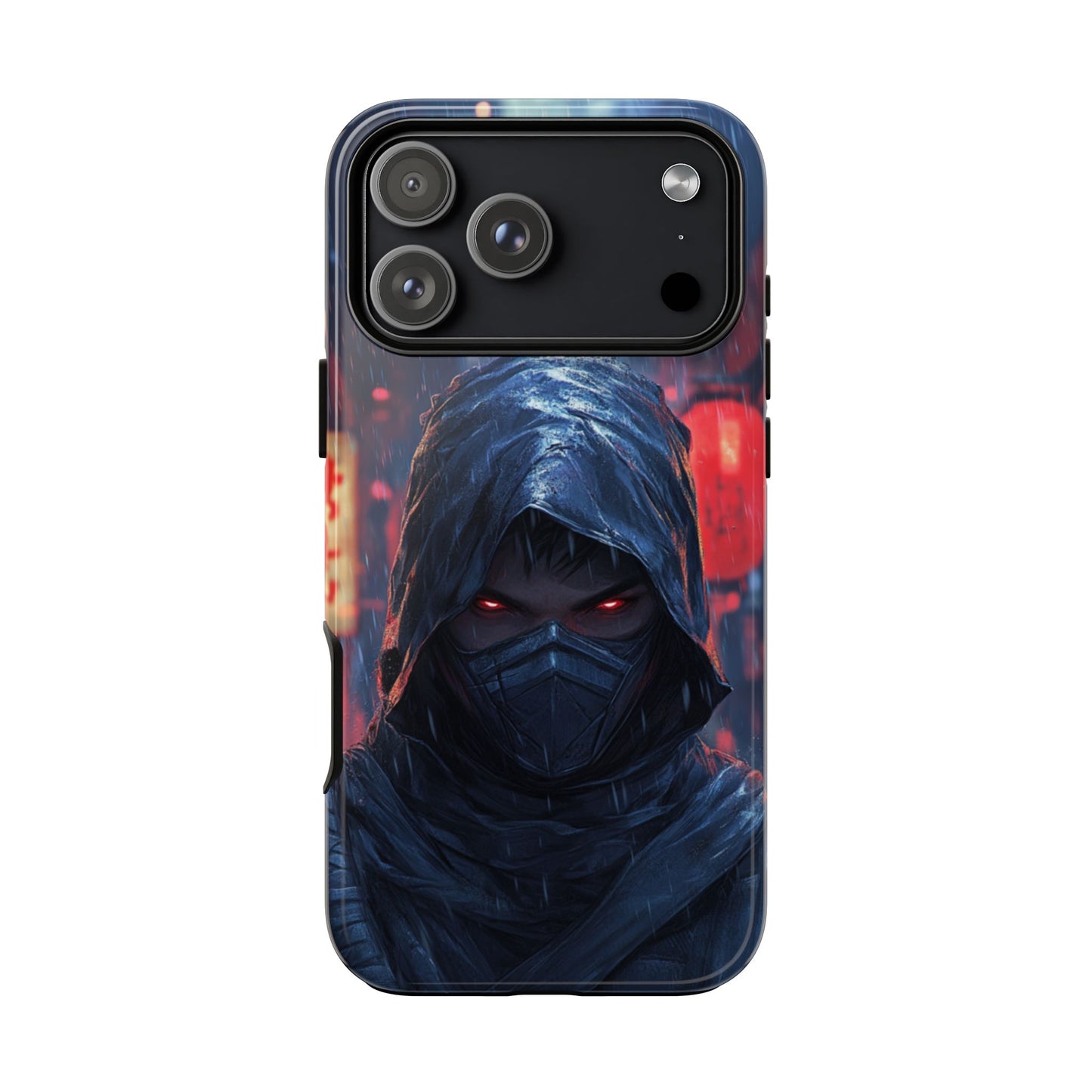 Cyberpunk Ninja Red Eyes Rain - Tough iPhone Case