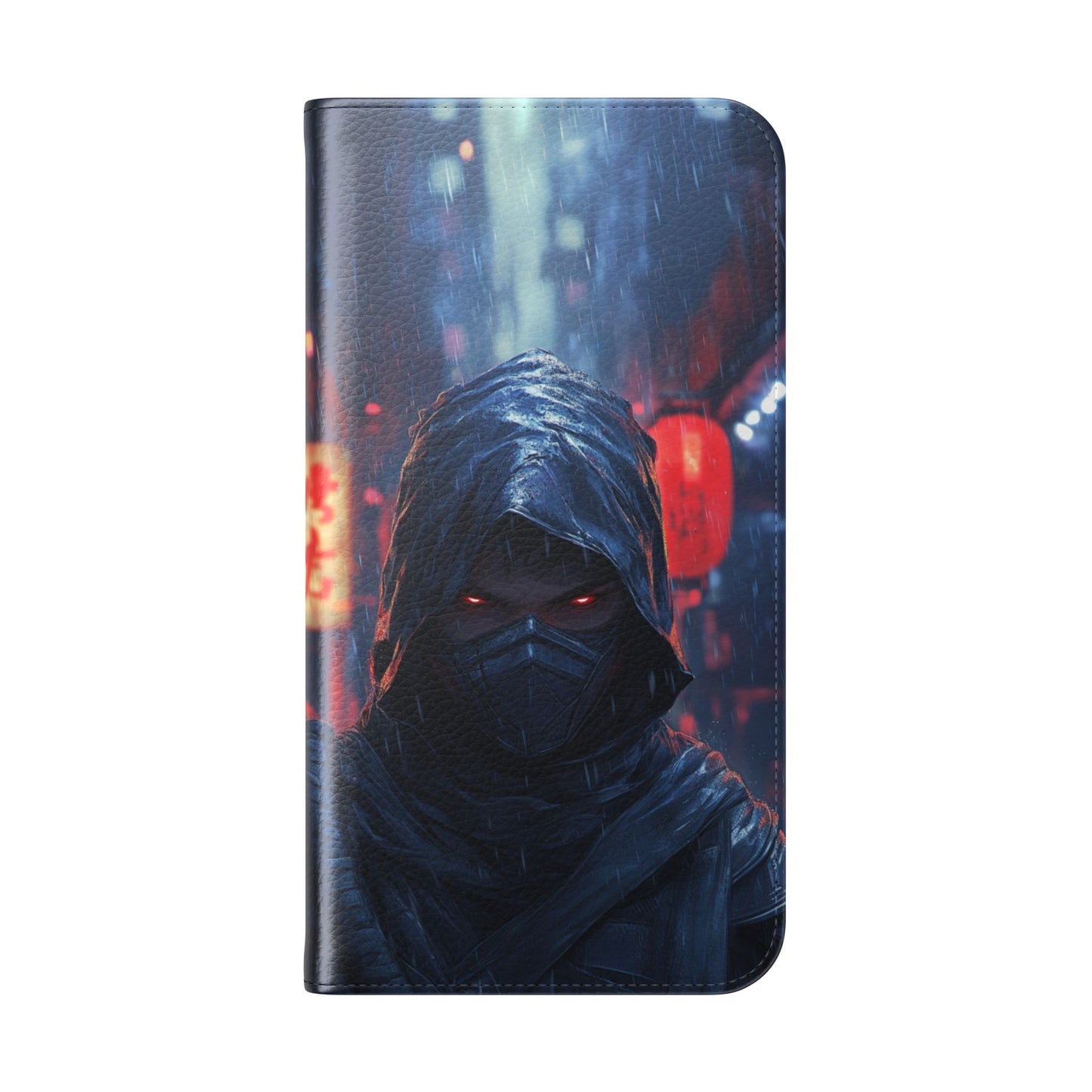 Cyberpunk Ninja Red Eyes Rain - Wallet Flip Case