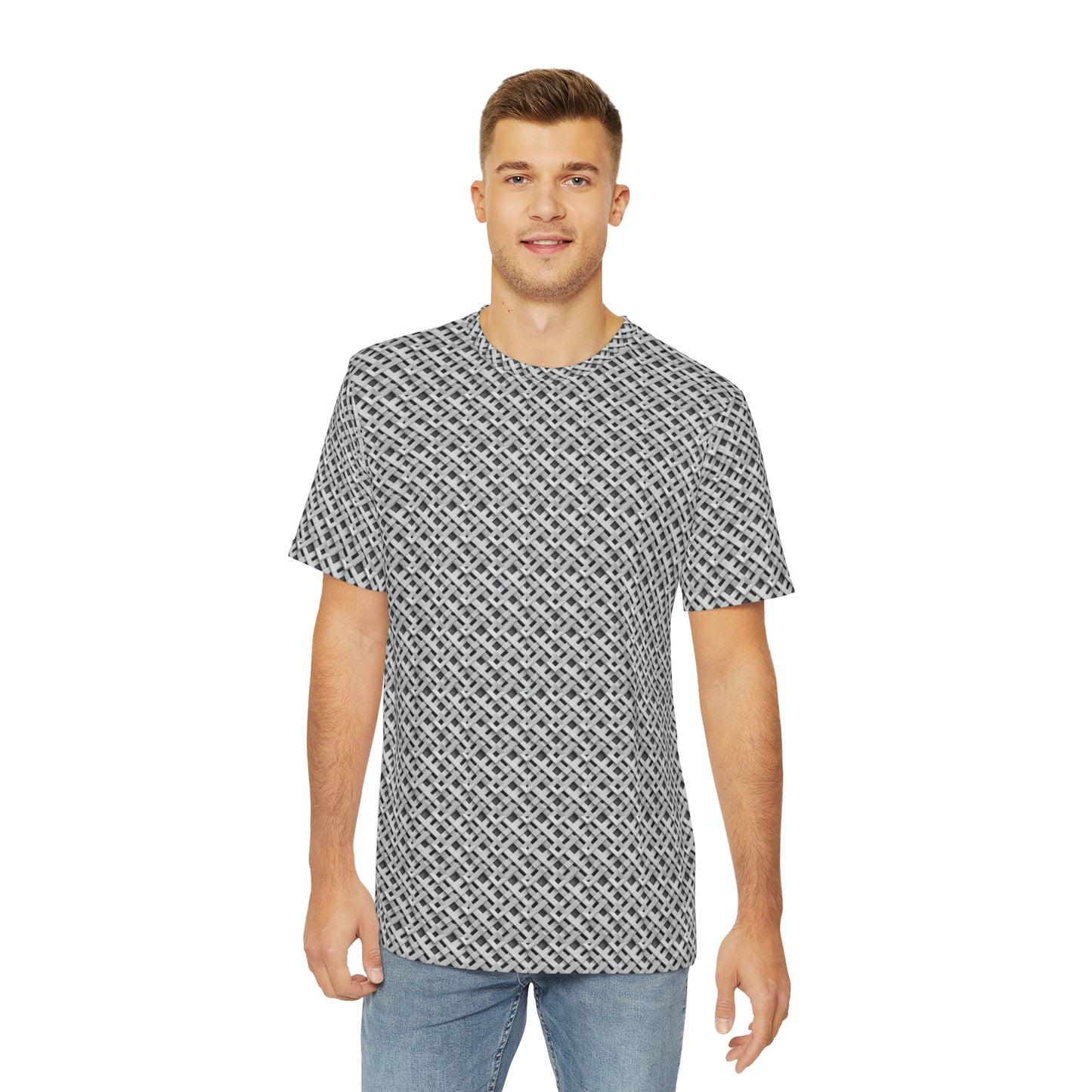 Geometric Lattice Optical Illusion All-Over Print T-Shirt