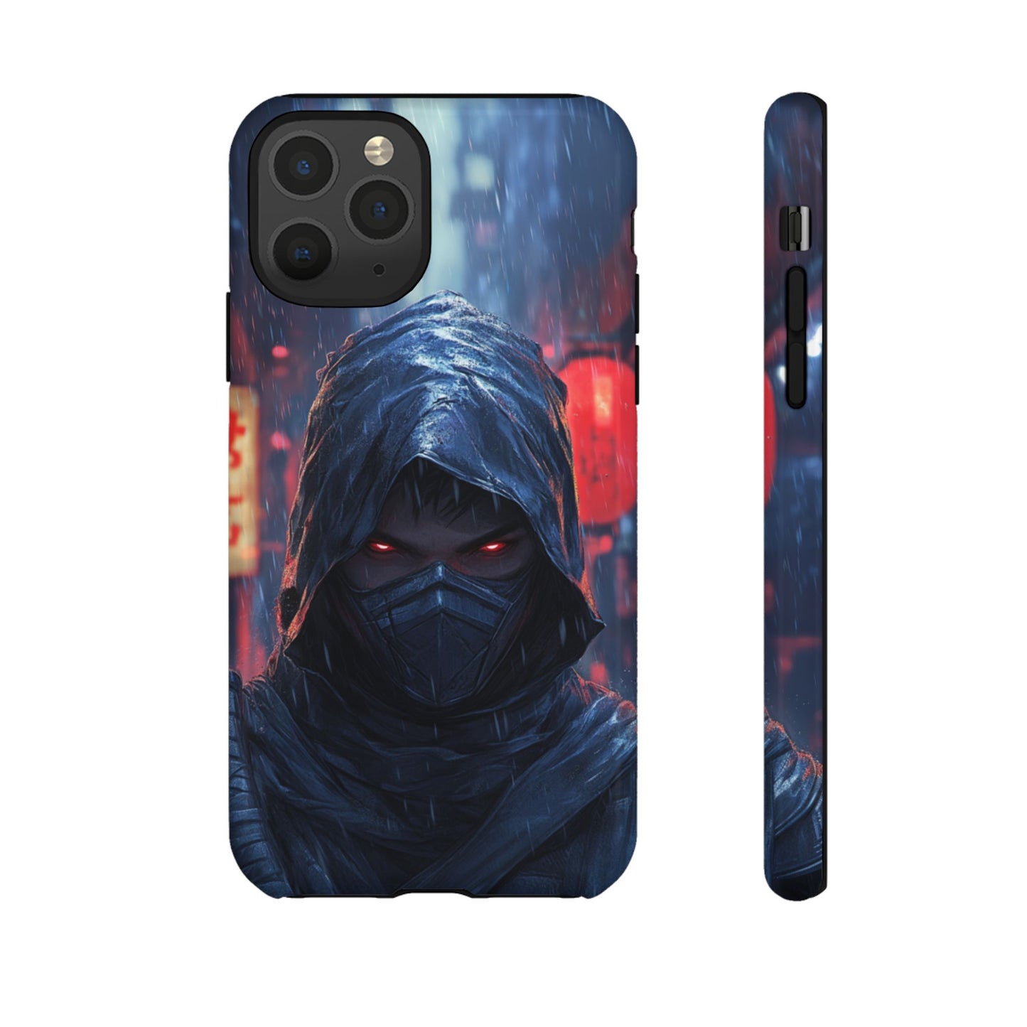 Cyberpunk Ninja Red Eyes Rain - Tough iPhone Case