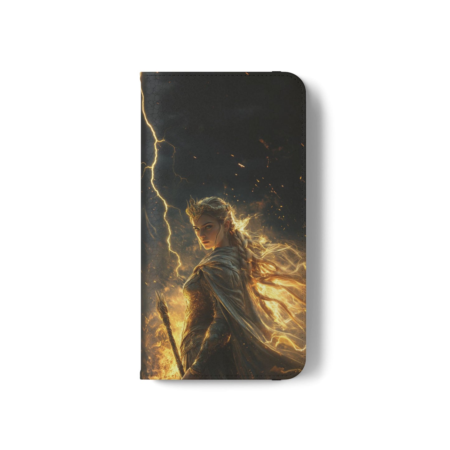 Elf Queen Golden Lightning Storm Crown - Wallet Flip Case