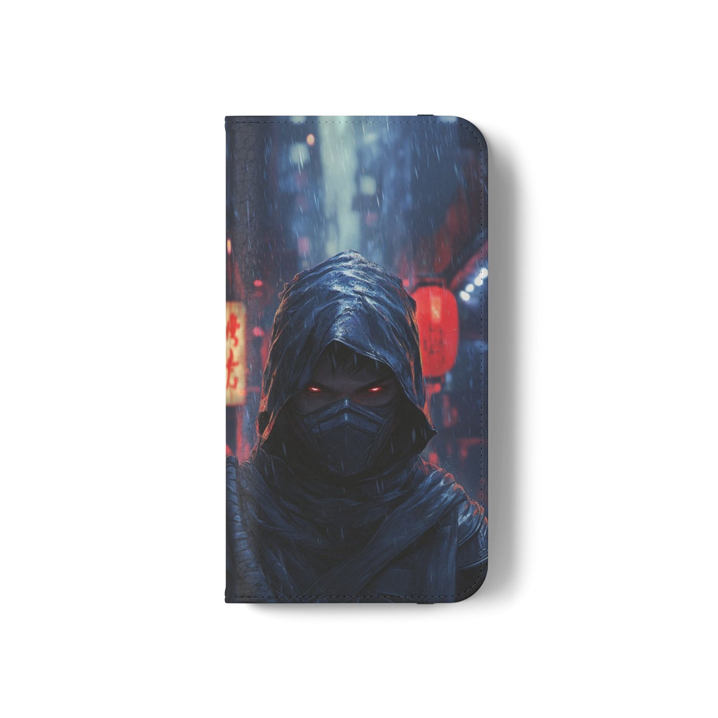 Cyberpunk Ninja Red Eyes Rain - Wallet Flip Case