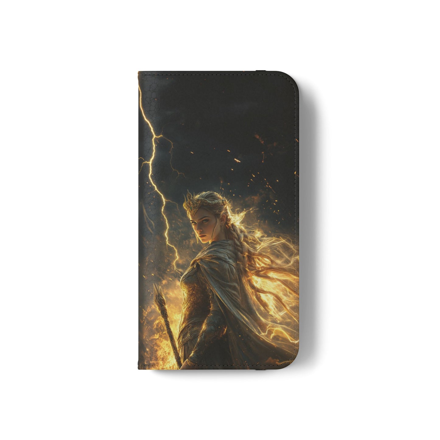 Elf Queen Golden Lightning Storm Crown - Wallet Flip Case