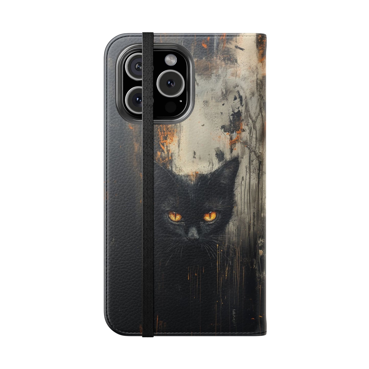 Black Cat Shadow Gaze - Wallet Flip Case