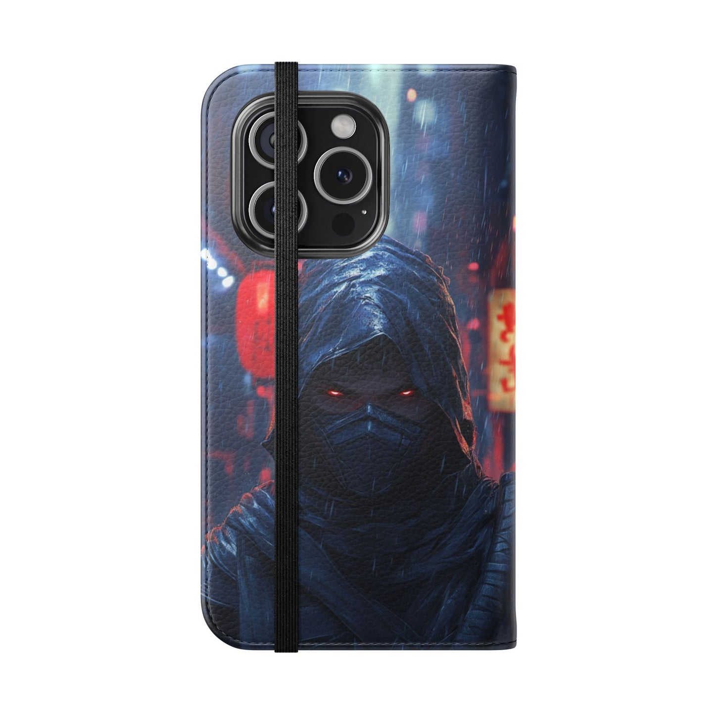 Cyberpunk Ninja Red Eyes Rain - Wallet Flip Case