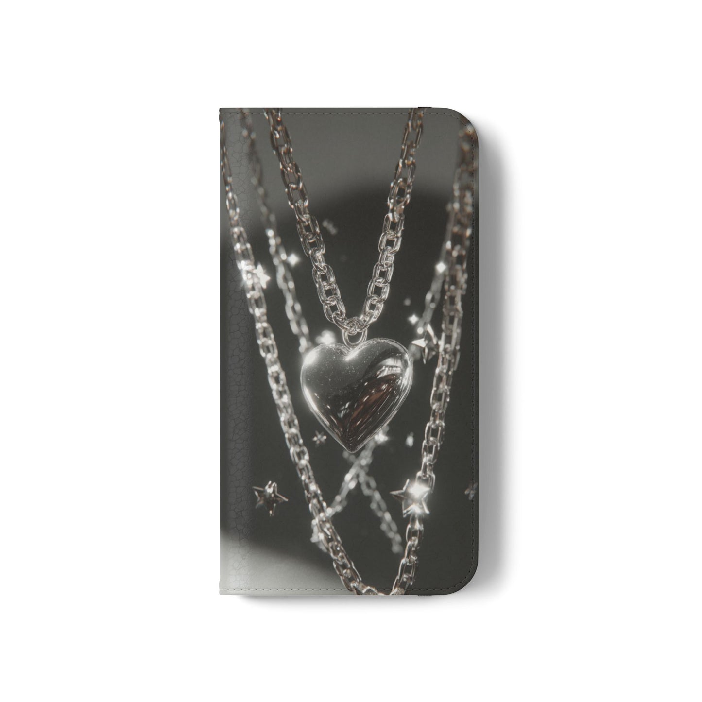 Silver Heart Chains - Wallet Flip Case