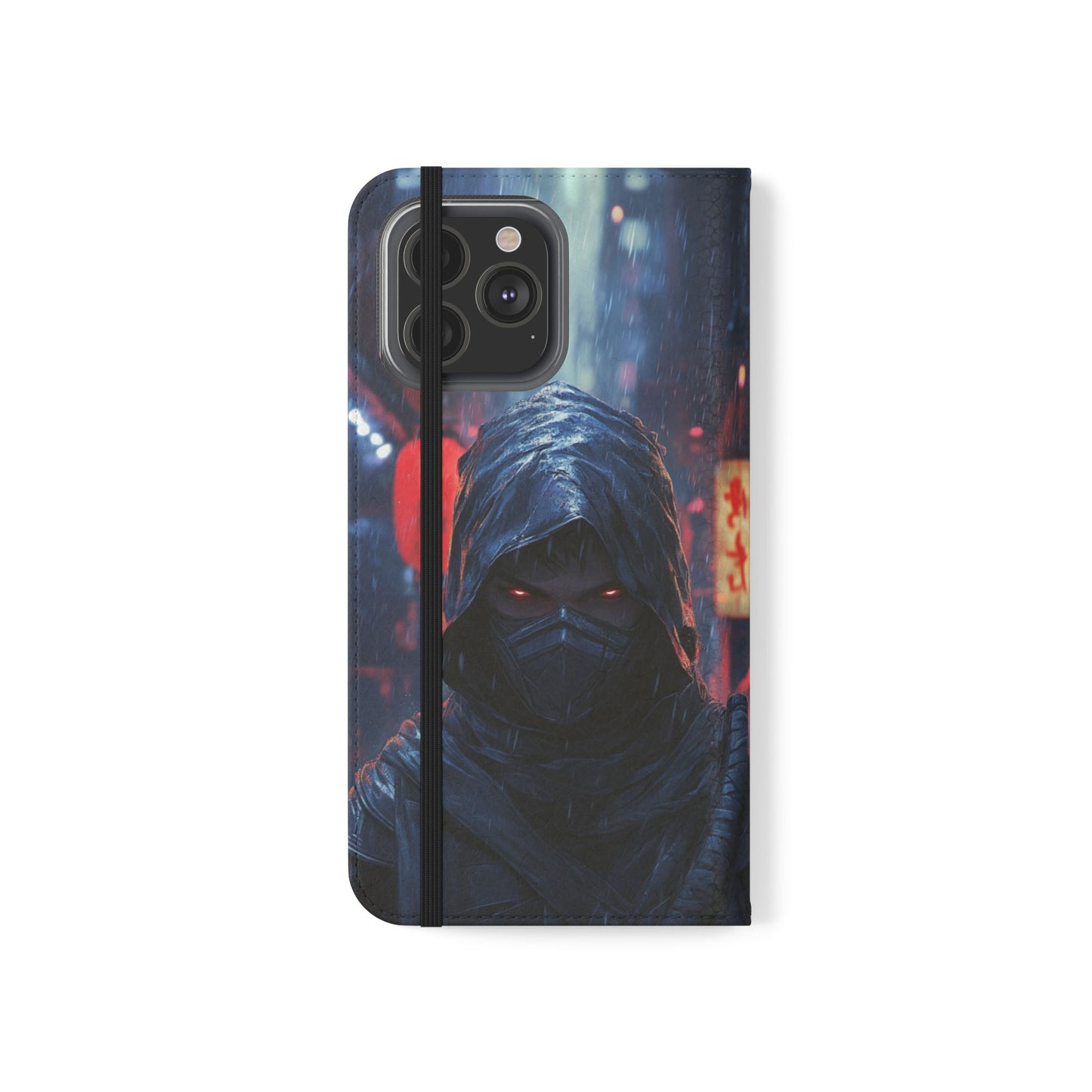 Cyberpunk Ninja Red Eyes Rain - Wallet Flip Case
