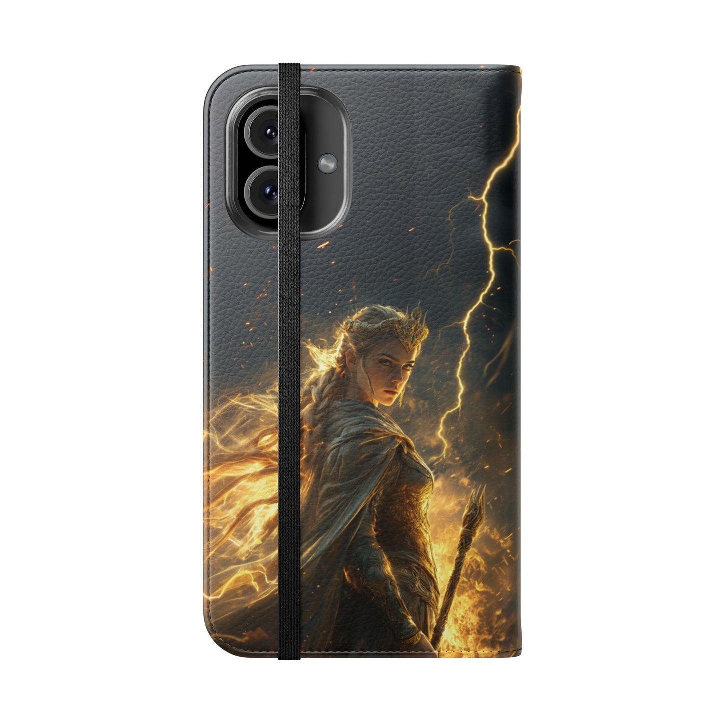 Elf Queen Golden Lightning Storm Crown - Wallet Flip Case