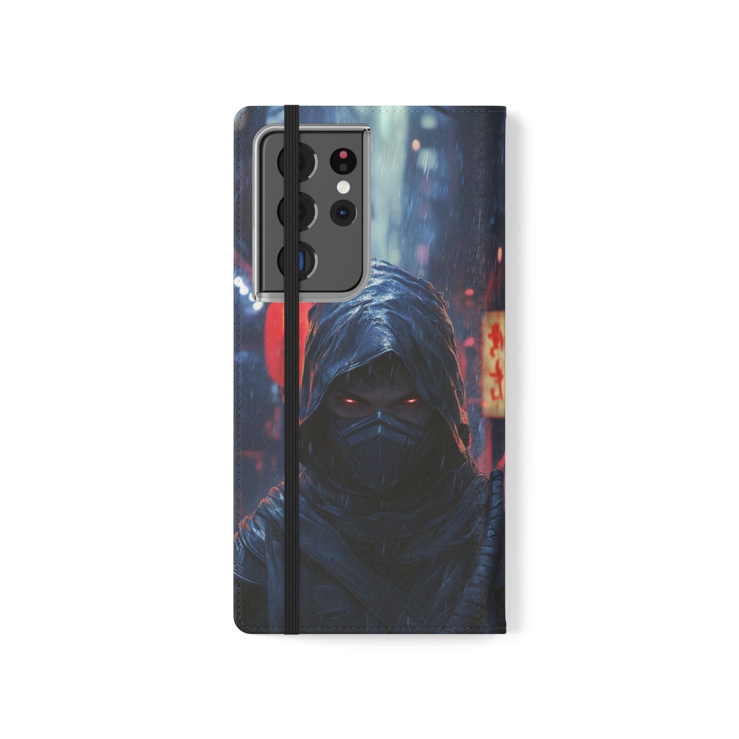 Cyberpunk Ninja Red Eyes Rain - Wallet Flip Case