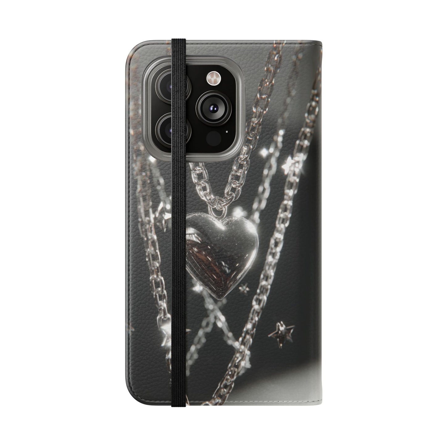 Silver Heart Chains - Wallet Flip Case