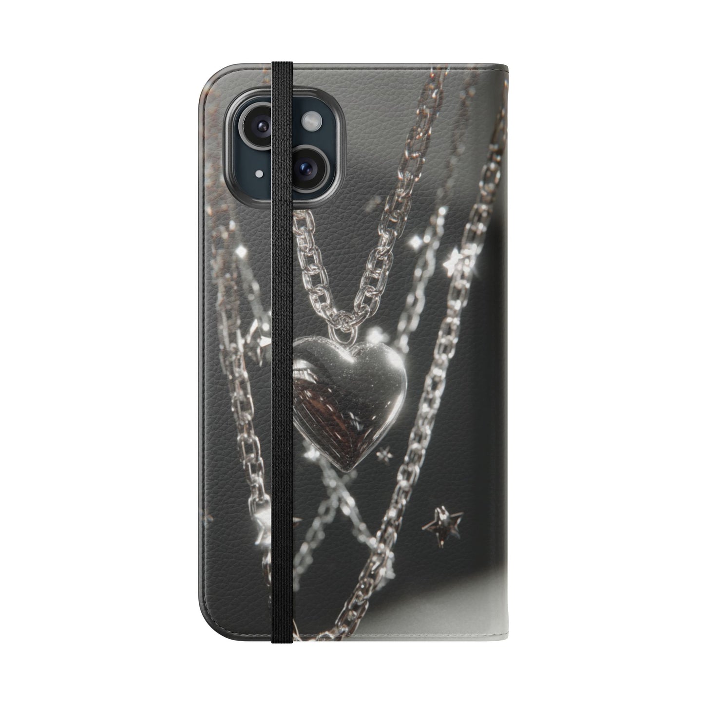 Silver Heart Chains - Wallet Flip Case
