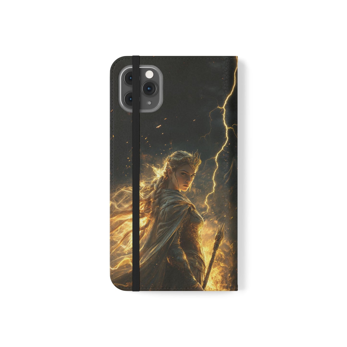 Elf Queen Golden Lightning Storm Crown - Wallet Flip Case