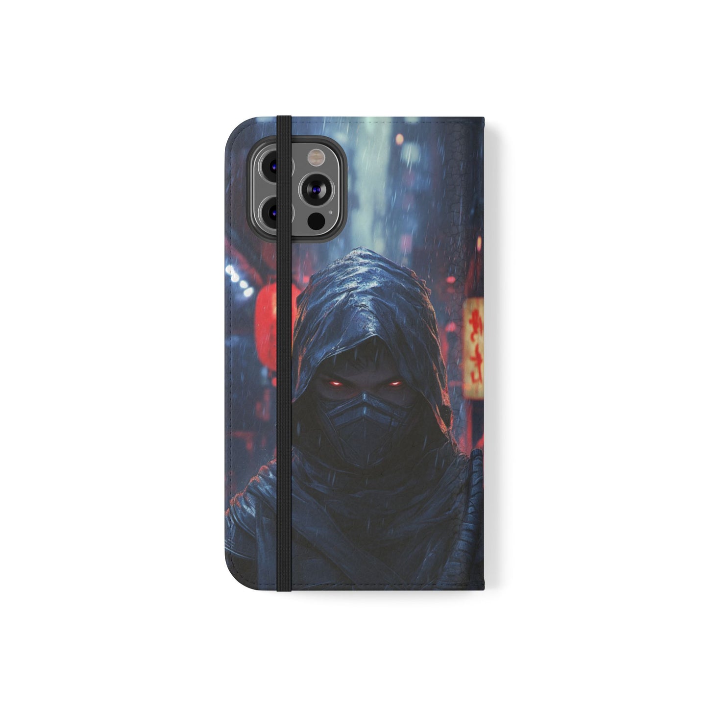 Cyberpunk Ninja Red Eyes Rain - Wallet Flip Case