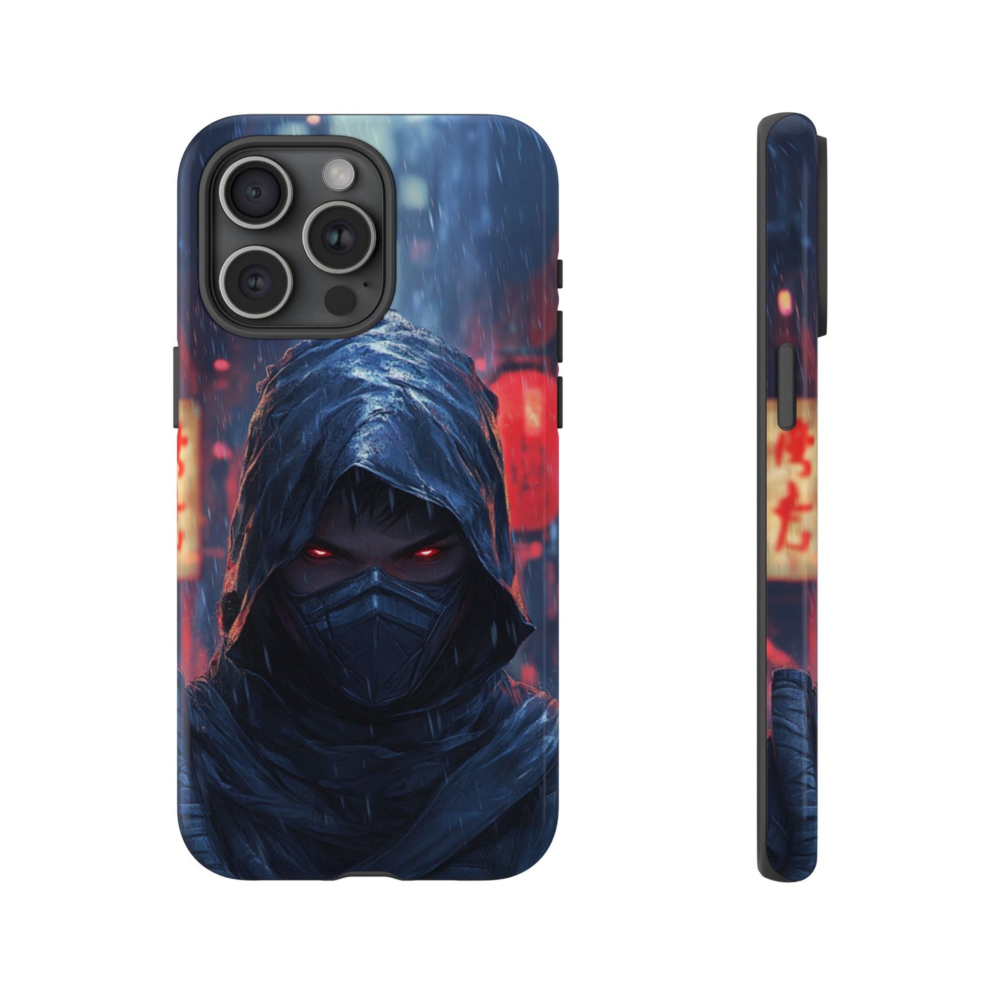 Cyberpunk Ninja Red Eyes Rain - Tough iPhone Case