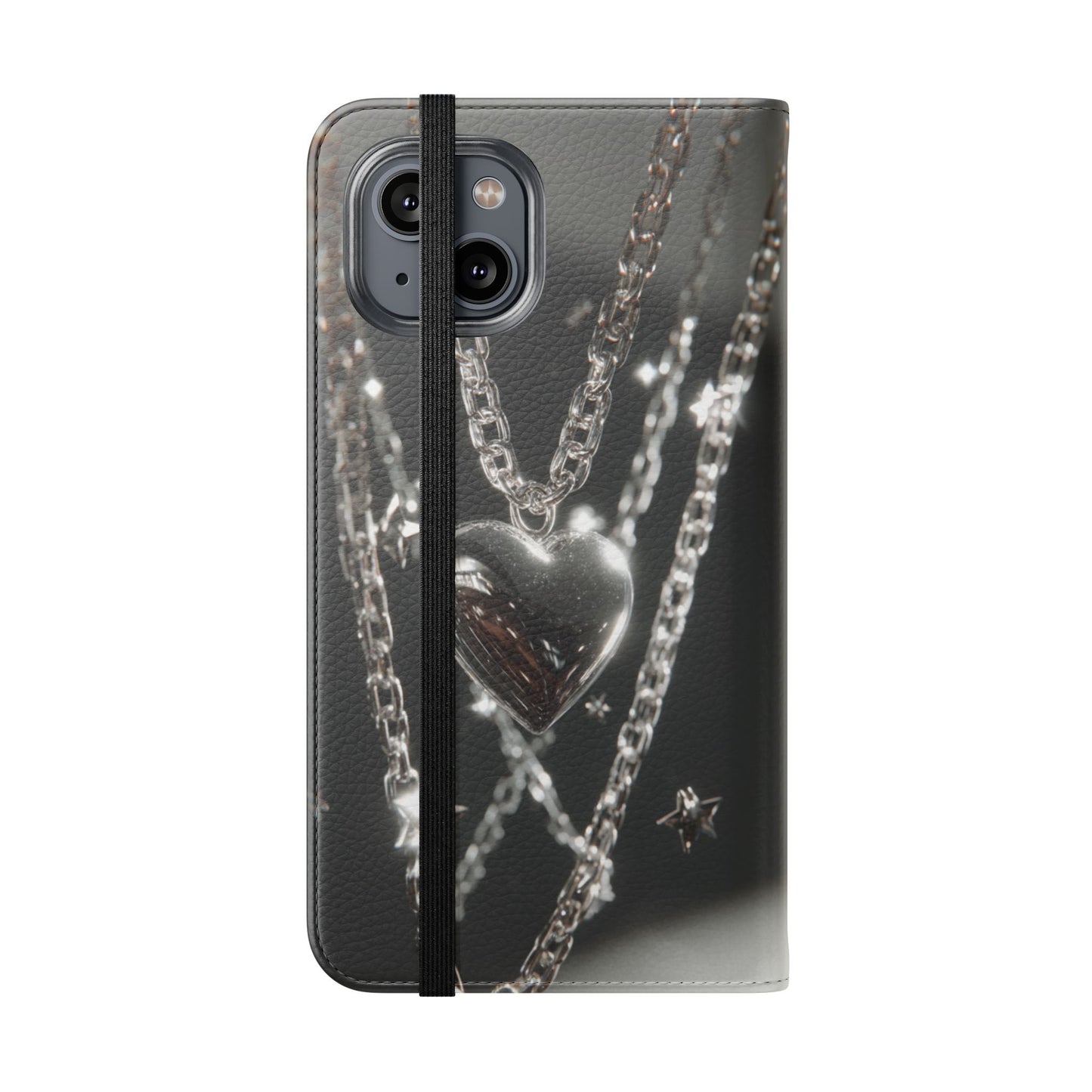 Silver Heart Chains - Wallet Flip Case
