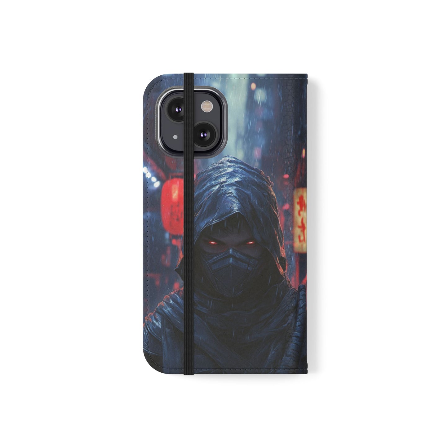 Cyberpunk Ninja Red Eyes Rain - Wallet Flip Case