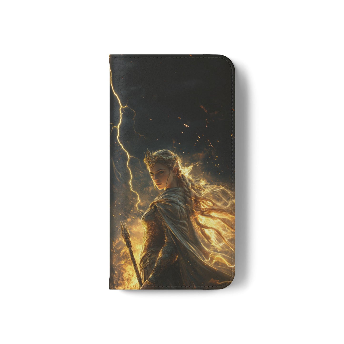 Elf Queen Golden Lightning Storm Crown - Wallet Flip Case
