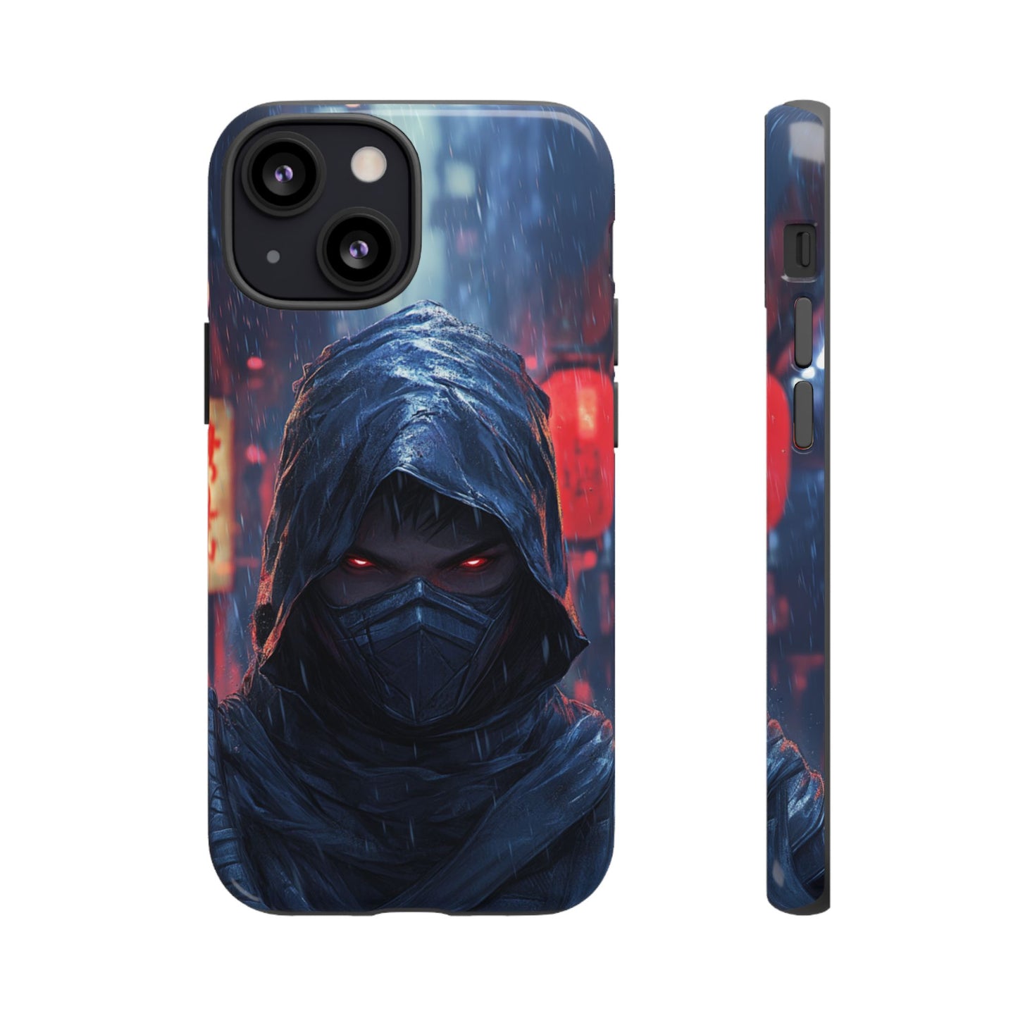 Cyberpunk Ninja Red Eyes Rain - Tough iPhone Case