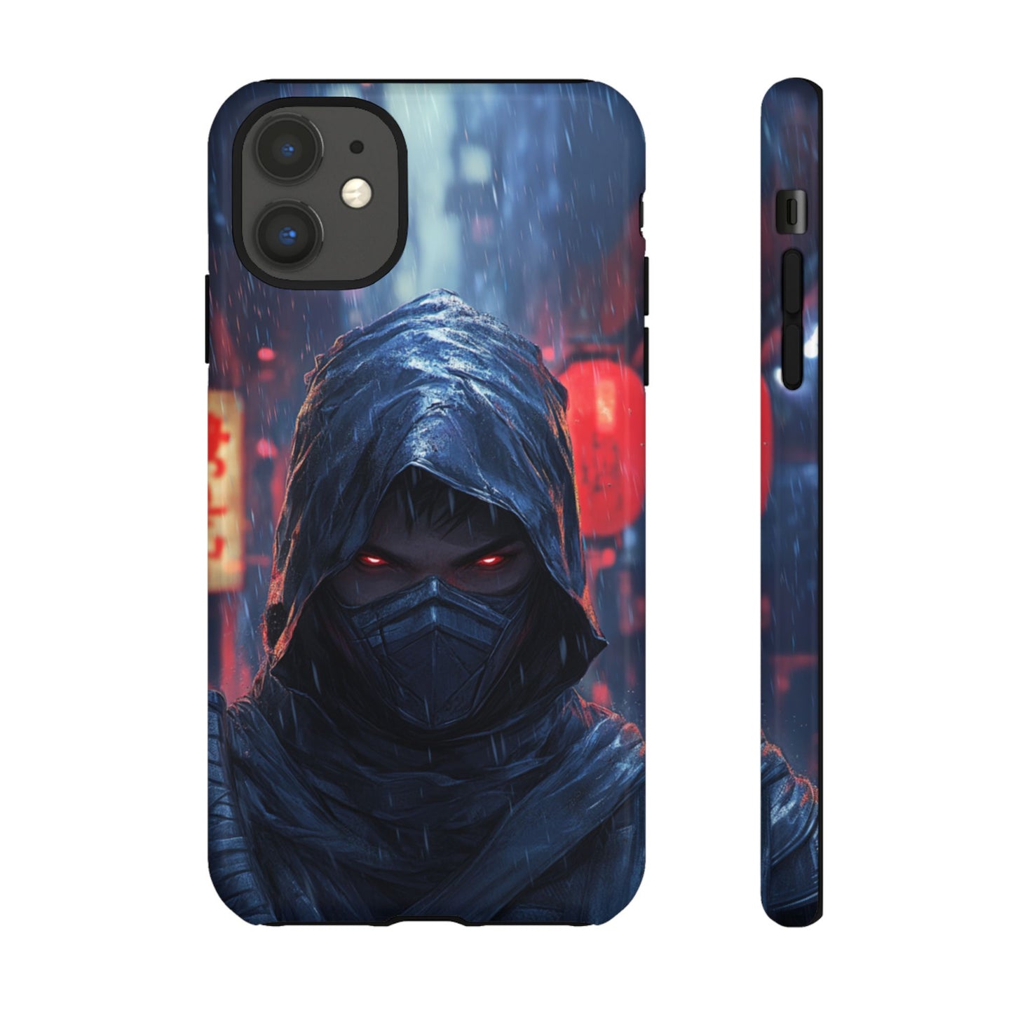 Cyberpunk Ninja Red Eyes Rain - Tough iPhone Case